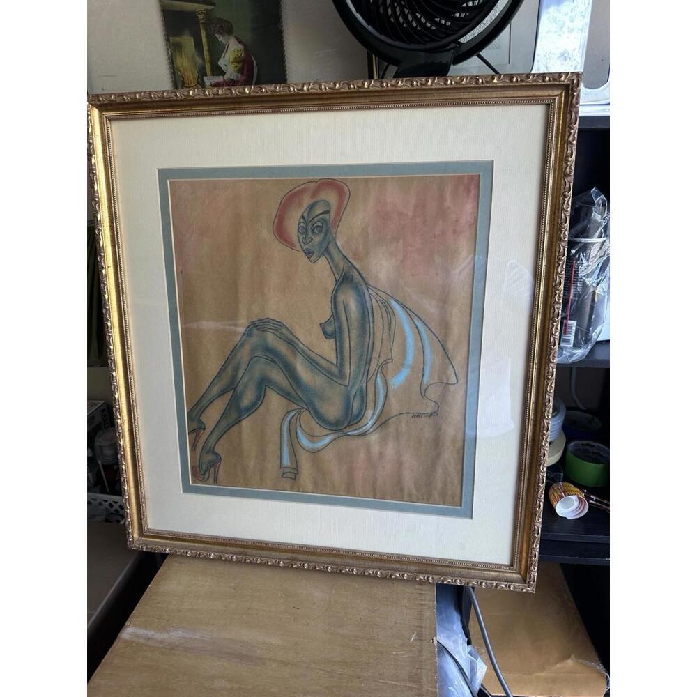 Berry Horton Pastel Nude‎ Woman Modernist Drawing Framed 28x28” Signed